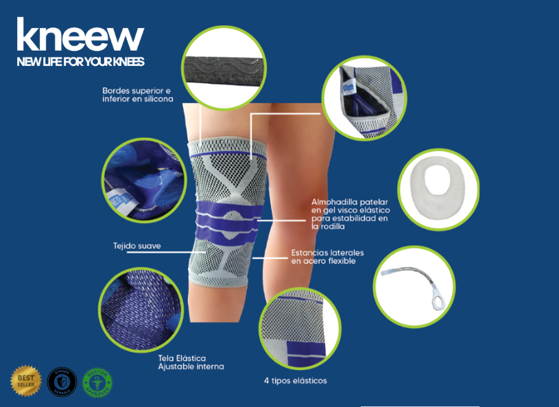 KNEEW™  Rodillera de compresión con almohadilla de gel y estabilizadores laterales - Alivio 360